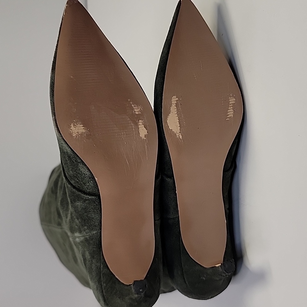 STEVE MADDEN LUCA KITTEN HEEL KNEE HIGH BOOTS OLIVE SUEDE - Picture 13 of 15